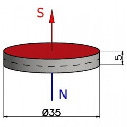 D35 x 5 / N38 - magnet de neodim (NdFeB)