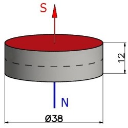 D38 x 12 / N38 - Neodīma magnēts (NdFeB)