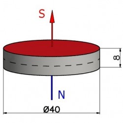 D40 x 8 / N42 - Neodymový magnet (NdFeB)