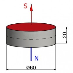 D60 x 20 / N38 - Neodímium mágnes (NdFeB)