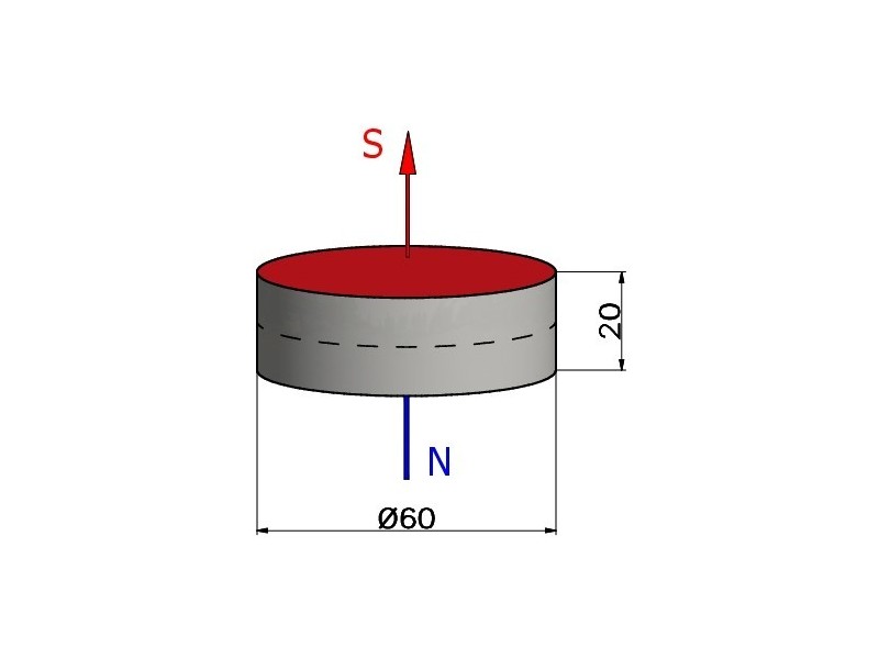 D60 x 20 / N38 - Neodüüm magnet (NdFeB)
