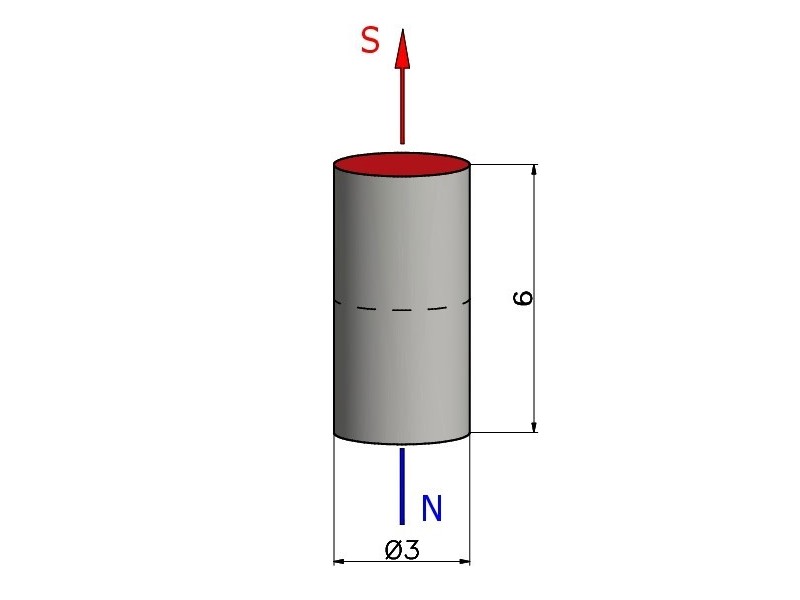 D3 x 6 / N38 - liten stavmagnet av neodym