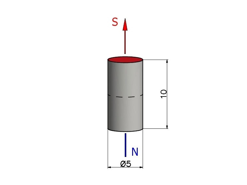 D5 x 10 / N38 - Neodymový magnet (NdFeB)