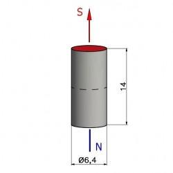 D6,4 x 14 / N38 - Neodym Magnet (NdFeB)