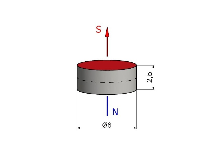 D6 x 2,5 / N38 - magnet de neodim (NdFeB)