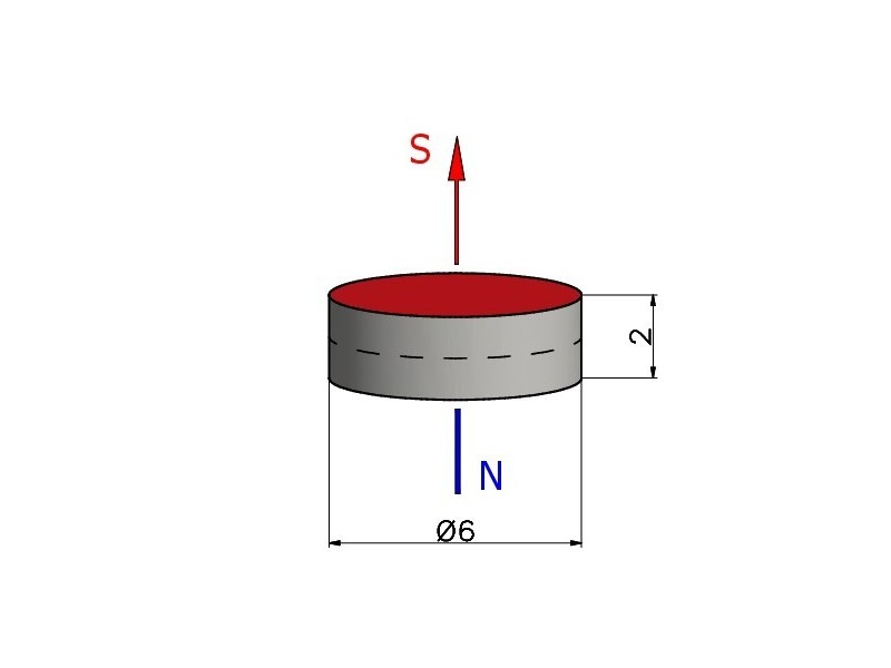 D6 x 2 / N35 - liten skivmagnet