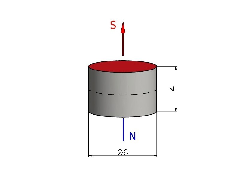 D6 x 4 / N38 - Neodüüm magnet (NdFeB)