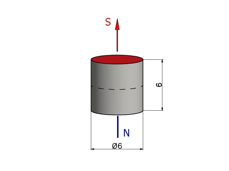 D6 x 6 / N38 - Neodímium mágnes (NdFeB)