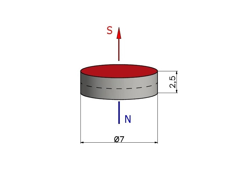D7 x 2,5 / N38 - Neodimov magnet (NdFeB)