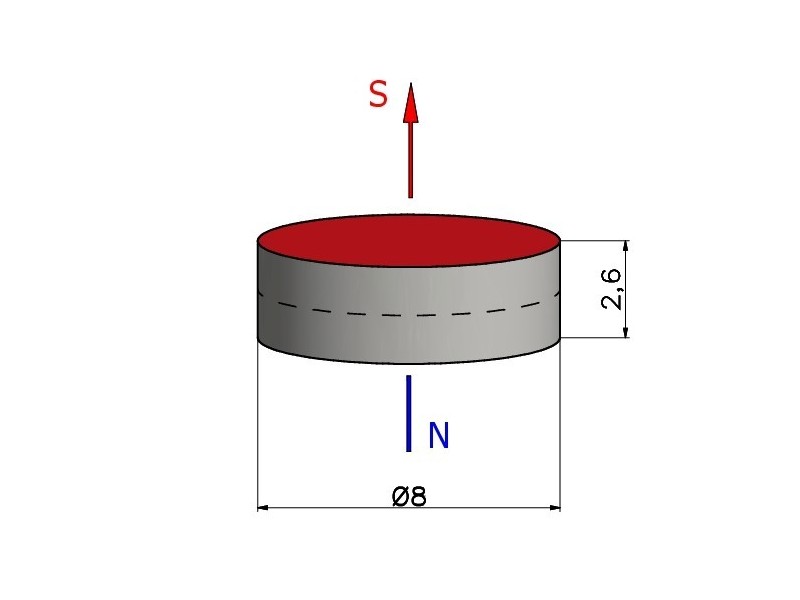 D8 x 2,6 / N38 - Neodyymimagneetti (NdFeB)