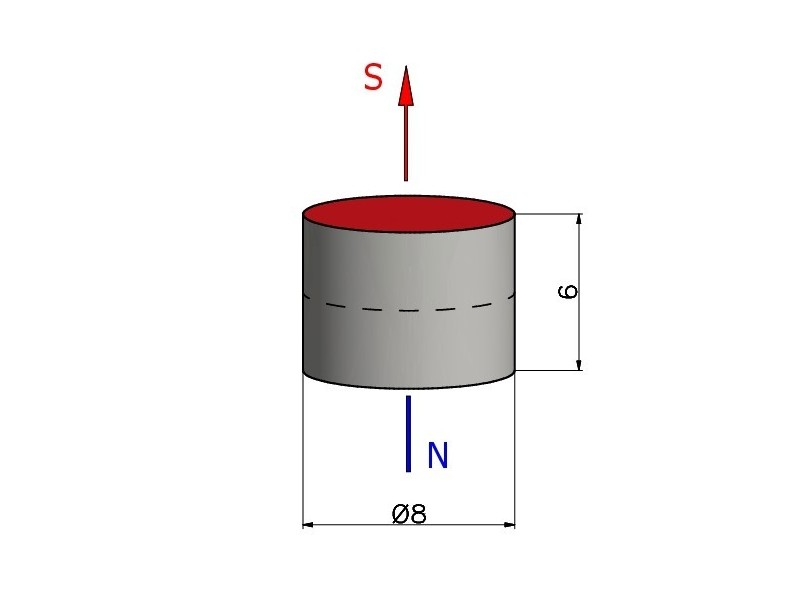 D8 x 6 / N38 - Neodymium magneet (NdFeB)
