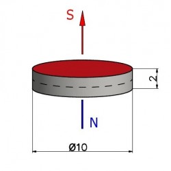 D10 x 2 / N38 - Neodüüm magnet (NdFeB)