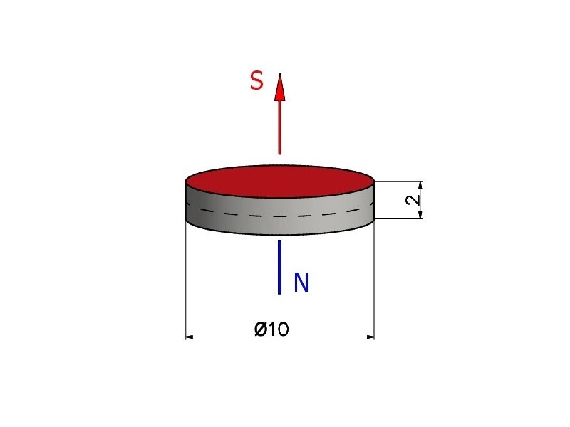 D10 x 2 / N38 - Neodimyum mıknatıs (NdFeB)