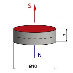 D10 x 3 / N38 - Neodüüm magnet (NdFeB)