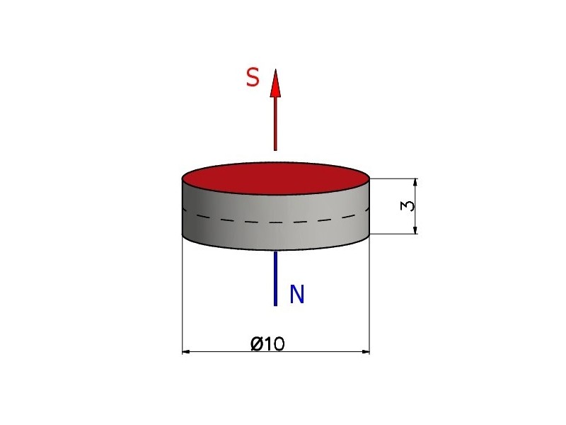 D10 x 3 / N38 - Neodimov magnet (NdFeB)