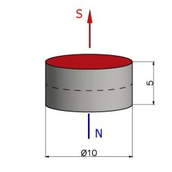 D10 x 5 / N38 - Neodīma magnēts (NdFeB)