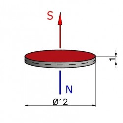 D12 x 1 / N38 - Neodymový magnet (NdFeB)