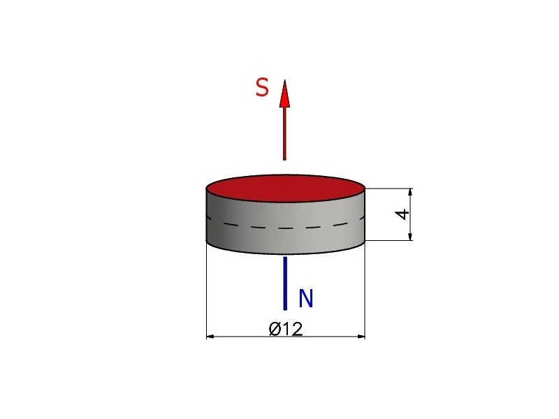 D12 x 4 / N38 - Neodymium magnet (NdFeB)