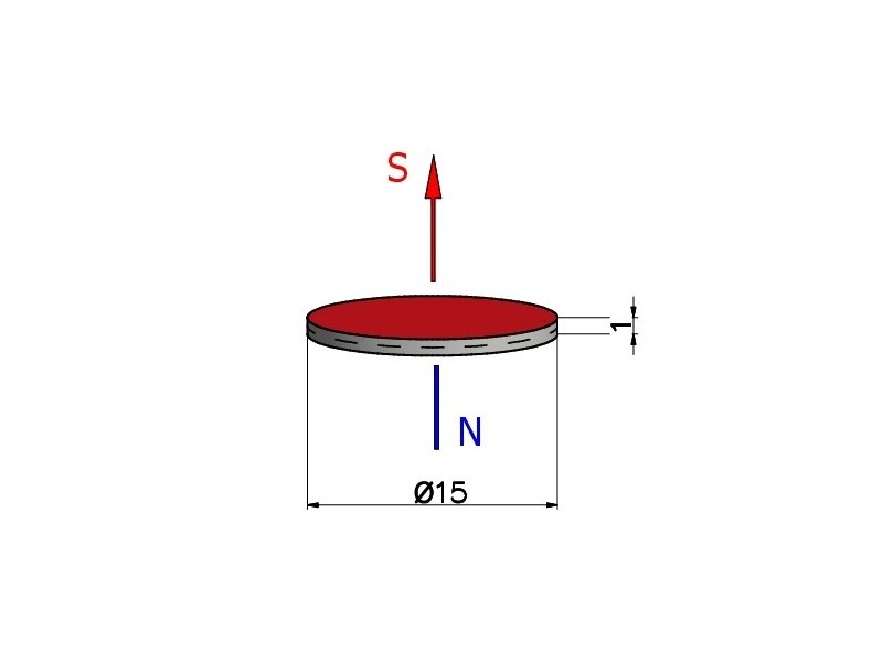 D15 x 1 / N38 - magnet de neodim (NdFeB)
