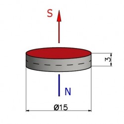D15 x 3 / N38 - Neodīma magnēts (NdFeB)