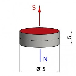 D15 x 5 / N38 - Magnete al neodimio (NdFeB)