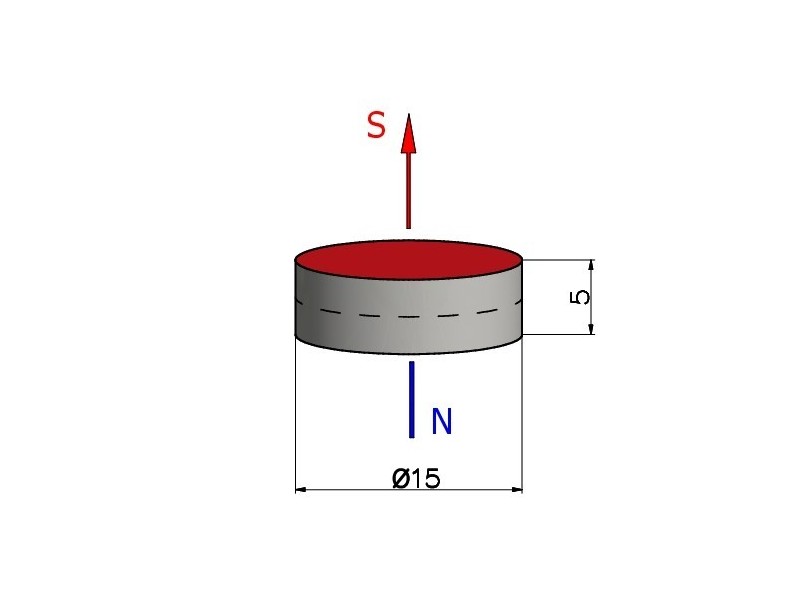 D15 x 5 / N38 - Neodimov magnet (NdFeB)