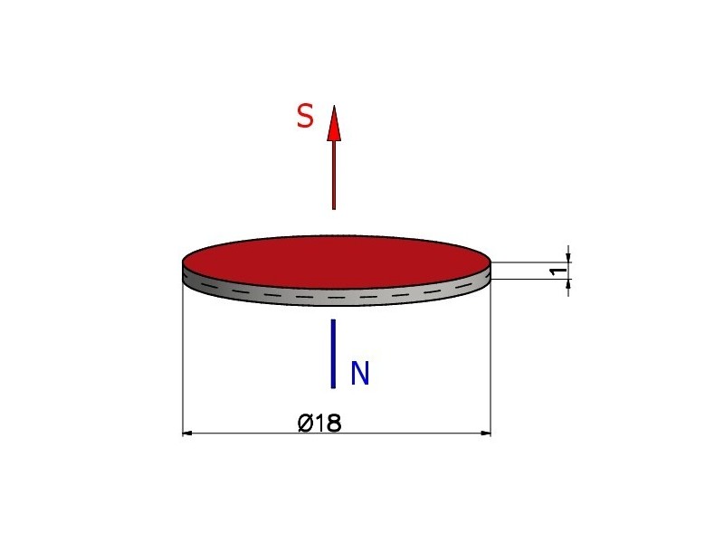 D18 x 1 / N38 - Neodym Magnet (NdFeB)