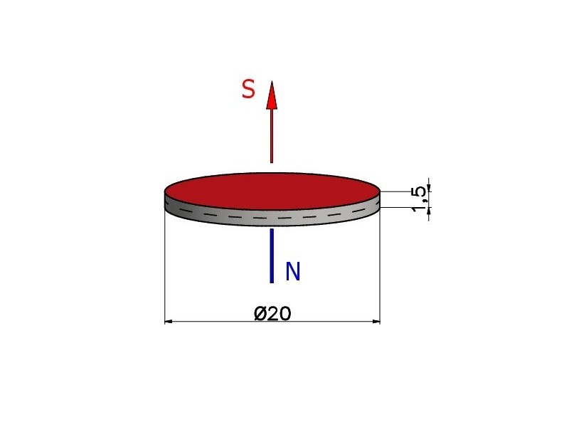 D20 x 1,5 / N38 - Neodymmagnet (NdFeB)