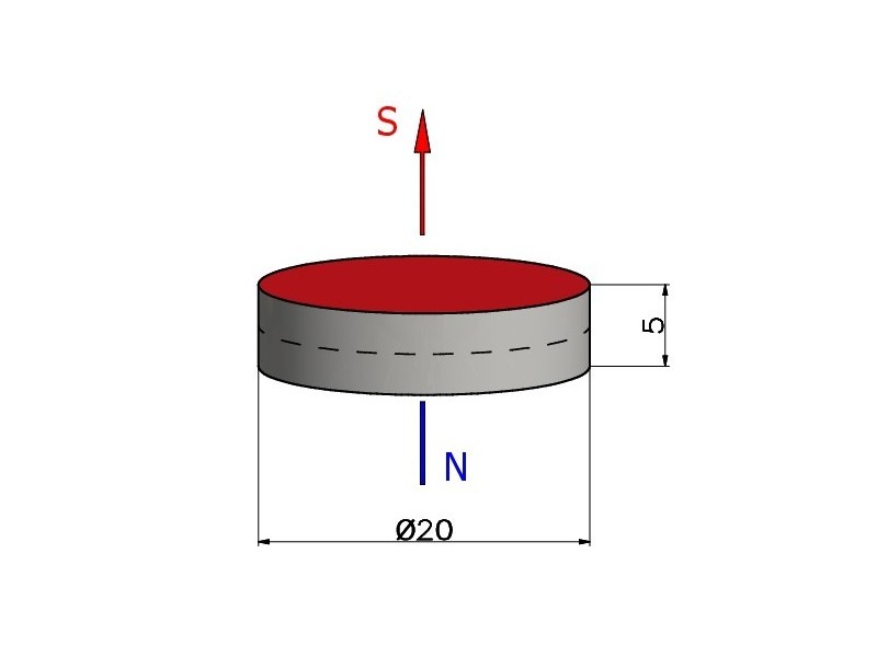 D20 x 5 / N38 - íman de neodímio (NdFeB)