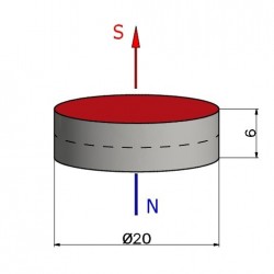 D20 x 6 / N38 - íman de neodímio (NdFeB)