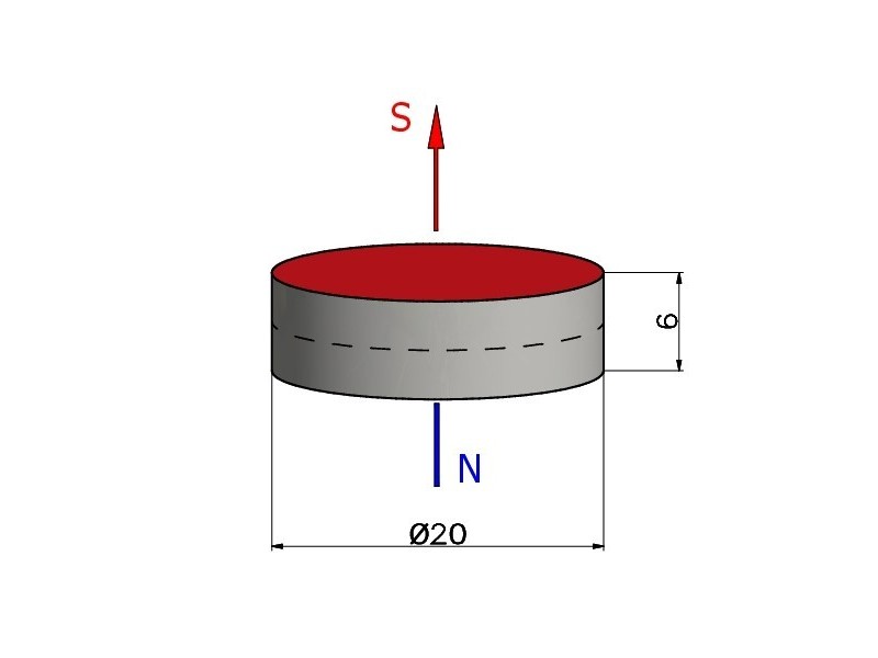 D20 x 6 / N38 - íman de neodímio (NdFeB)