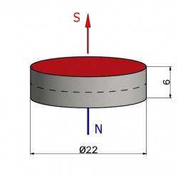 D22 x 6 / N38 - magnet de neodim (NdFeB)