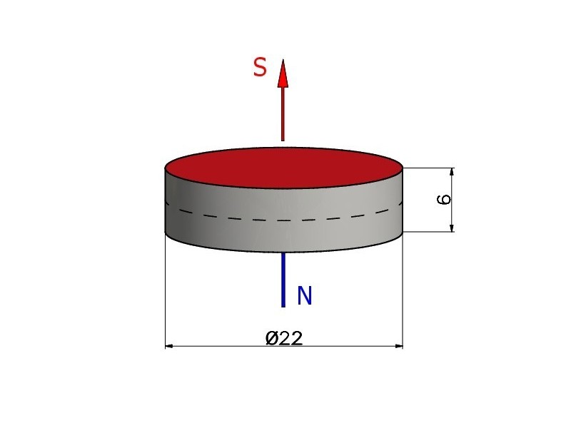 D22 x 6 / N38 - Neodimio magnetas (NdFeB)