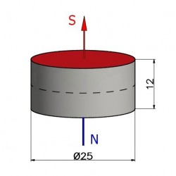 D25 x 12 / N38 - Aimant en néodyme (NdFeB)