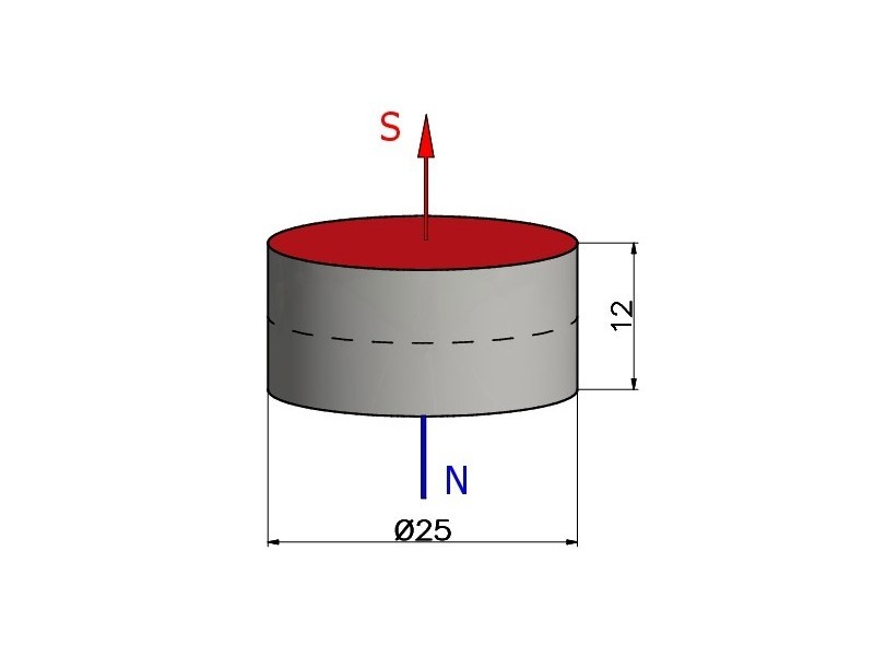 D25 x 12 / N38 - Neodyymimagneetti (NdFeB)