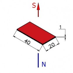 40 x 20 x 1 / N38 - Neodyymimagneetti (NdFeB)