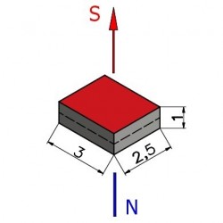 3 x 2,5 x 1 / N38 - Неодимов магнит (NdFeB)