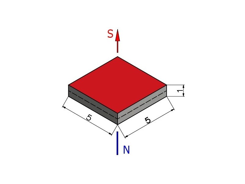 5 x 5 x 1 / N38 - íman de neodímio (NdFeB)