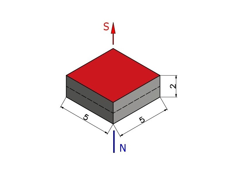 5 x 5 x 2 / N38 - Neodyymimagneetti (NdFeB)