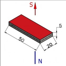 50 x 20 x 5 / N38 - magnet de neodim (NdFeB)