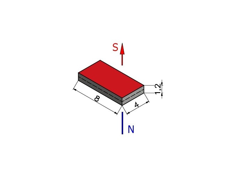 8 x 4 x 1,2 / N38 - Neodímium mágnes (NdFeB)