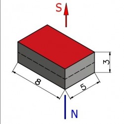 8 x 5 x 3 / N38 - Neodímium mágnes (NdFeB)