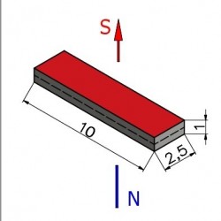 10 x 2,5 x 1 / N38 - Neodyymimagneetti (NdFeB)