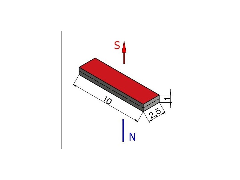 10 x 2,5 x 1 / N38 - Neodymium magnet (NdFeB)