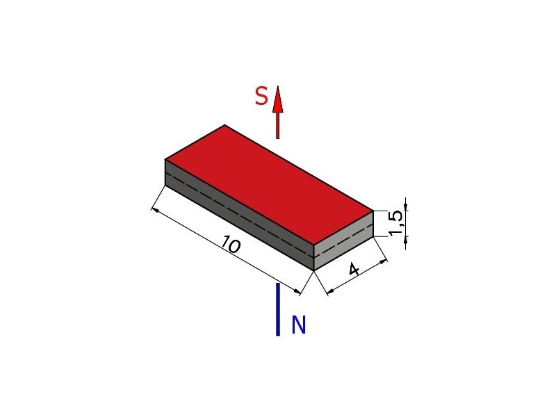 10 x 4 x 1,5 / N42 - Magnete al neodimio (NdFeB)