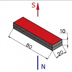 80 x 20 x 10 / N35H - Neodymium magneet (NdFeB)