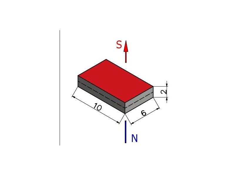10 x 6 x 2 / N38 - íman de neodímio (NdFeB)