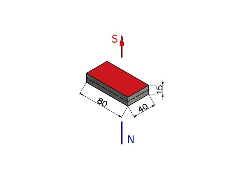 80 x 40 x 15 / N38 - magnet de neodim (NdFeB)