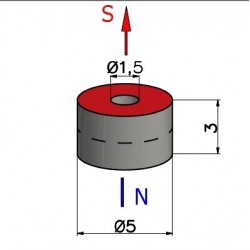 D5 x d1,5 x 3 / N35 - Neodimov magnet (NdFeB)
