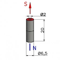 D6,5 x d2 x 20 / N38 - Neodym Magnet (NdFeB)